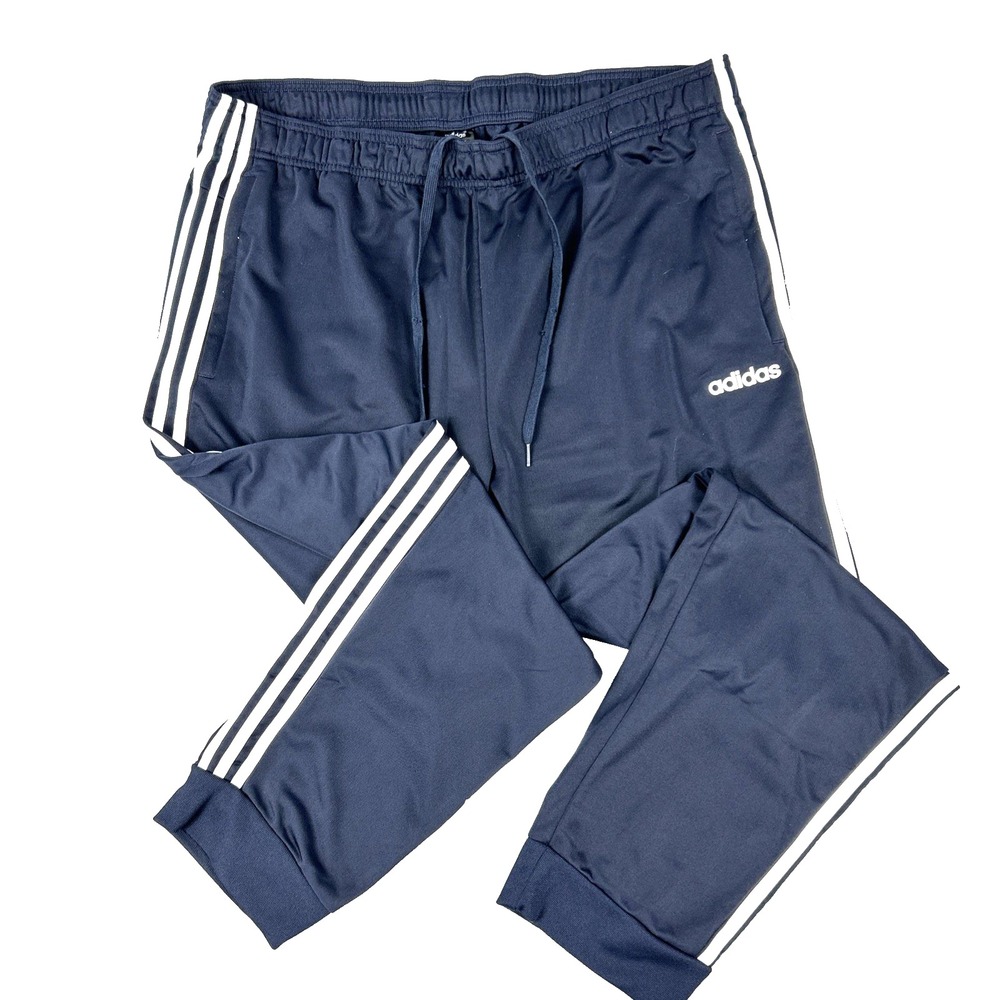 Adidas Jogger Pants Mens 2XL Blue 3 Stripes Spell Out Athletic Leisure Navy Blue